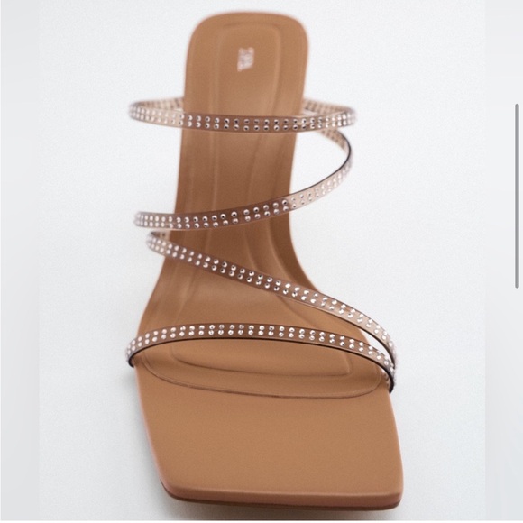 Zara Black Translucent Clear Crystal Strappy Heeled Sandals in Tan/Nude/Brown 7 - Picture 3 of 15